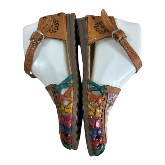 Frida Khalo Brown Leather Huarache Sandals Size 6 Rubber Outsole Close Toe - Picture 6 of 12